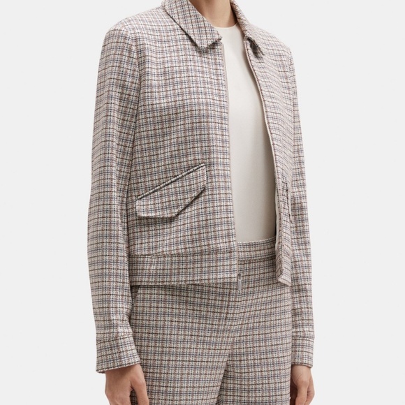 Theory Cropped Zip-Up Jacket in Plaid Knit - Picture 1 of 6